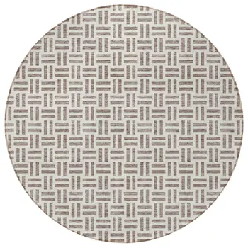 8' Taupe And Ivory Round Geometric Washable Indoor Outdoor Area Rug