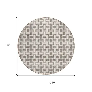 8' Taupe And Ivory Round Geometric Washable Indoor Outdoor Area Rug
