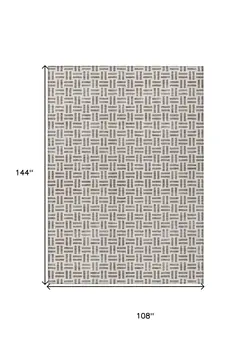 9' X 12' Taupe And Ivory Geometric Washable Indoor Outdoor Area Rug