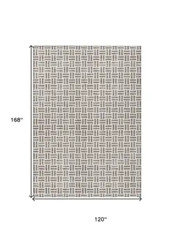 10' X 14' Taupe And Ivory Geometric Washable Indoor Outdoor Area Rug