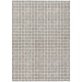 10' X 14' Taupe And Ivory Geometric Washable Indoor Outdoor Area Rug