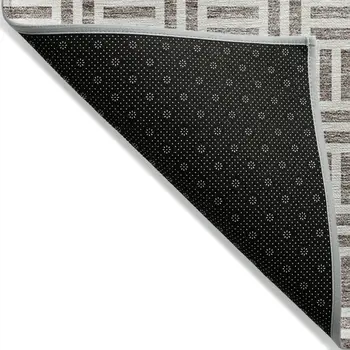 10' X 14' Taupe And Ivory Geometric Washable Indoor Outdoor Area Rug