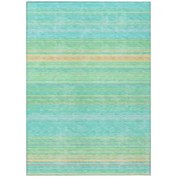 3' X 5' Aqua Green And Yellow Striped Washable Indoor Outdoor Area Rug
