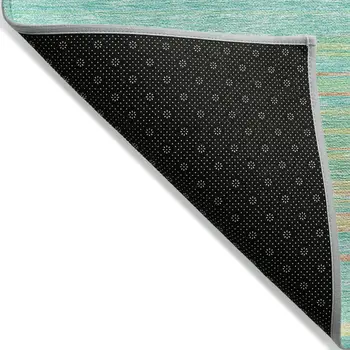 3' X 5' Aqua Green And Yellow Striped Washable Indoor Outdoor Area Rug