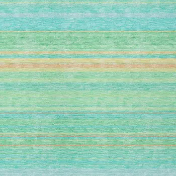 3' X 5' Aqua Green And Yellow Striped Washable Indoor Outdoor Area Rug