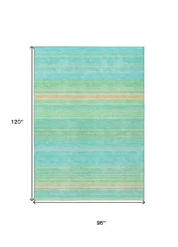 8' X 10' Aqua Green And Yellow Striped Washable Indoor Outdoor Area Rug