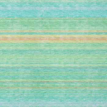 8' X 10' Aqua Green And Yellow Striped Washable Indoor Outdoor Area Rug