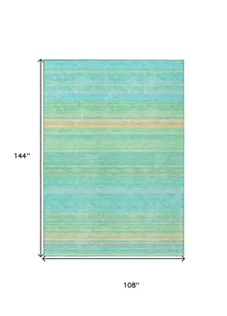 9' X 12' Aqua Green And Yellow Striped Washable Indoor Outdoor Area Rug