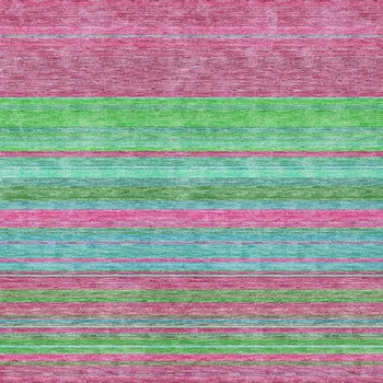 5' X 8' Blush Lime Green And Teal Blue Striped Washable Indoor Outdoor Area Rug