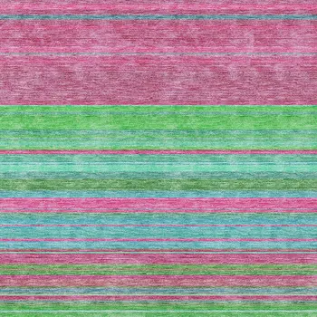 10' X 14' Blush Lime Green And Teal Blue Striped Washable Indoor Outdoor Area Rug