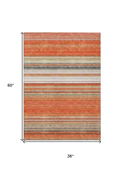 3' X 5' Coral Ivory And Gray Striped Washable Indoor Outdoor Area Rug