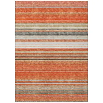 3' X 5' Coral Ivory And Gray Striped Washable Indoor Outdoor Area Rug