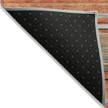 3' X 5' Coral Ivory And Gray Striped Washable Indoor Outdoor Area Rug