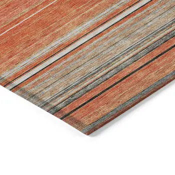 3' X 5' Coral Ivory And Gray Striped Washable Indoor Outdoor Area Rug