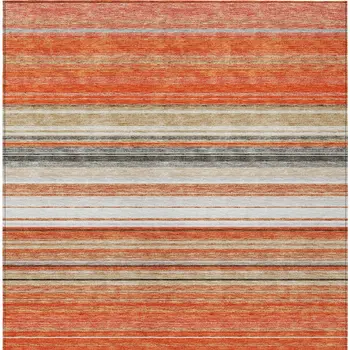 3' X 5' Coral Ivory And Gray Striped Washable Indoor Outdoor Area Rug