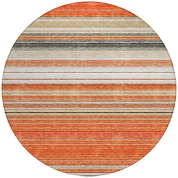 8' Coral Ivory And Gray Round Striped Washable Indoor Outdoor Area Rug