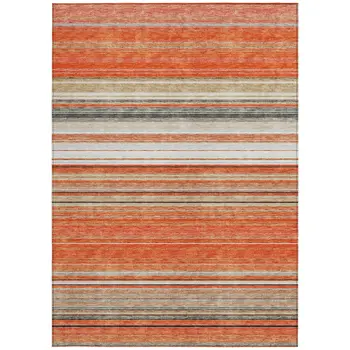 9' X 12' Coral Ivory And Gray Striped Washable Indoor Outdoor Area Rug