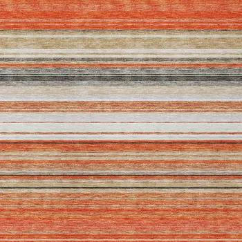 9' X 12' Coral Ivory And Gray Striped Washable Indoor Outdoor Area Rug