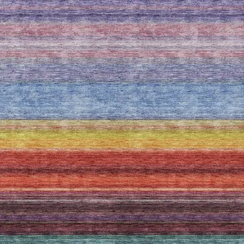 3' X 5' Lavender Blush And Blue Striped Washable Indoor Outdoor Area Rug