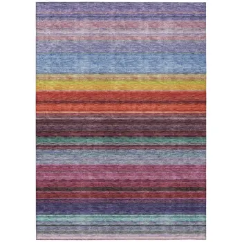 5' X 8' Lavender Blush And Blue Striped Washable Indoor Outdoor Area Rug