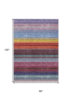 8' X 10' Lavender Blush And Blue Striped Washable Indoor Outdoor Area Rug