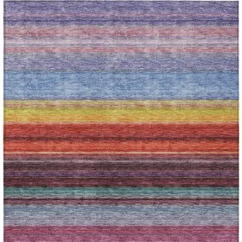 10' X 14' Lavender Blush And Blue Striped Washable Indoor Outdoor Area Rug