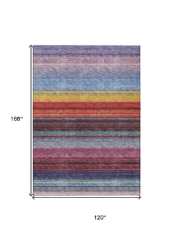 10' X 14' Lavender Blush And Blue Striped Washable Indoor Outdoor Area Rug
