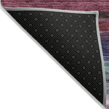 10' X 14' Lavender Blush And Blue Striped Washable Indoor Outdoor Area Rug