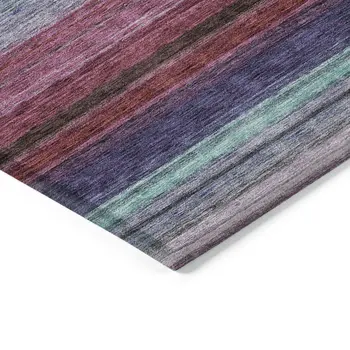 10' X 14' Lavender Blush And Blue Striped Washable Indoor Outdoor Area Rug
