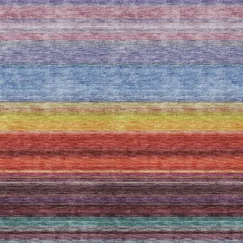 10' X 14' Lavender Blush And Blue Striped Washable Indoor Outdoor Area Rug
