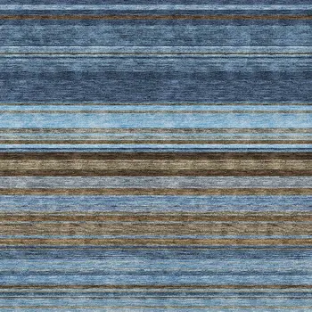 3' X 5' Navy Blue Sky Blue And Taupe Striped Washable Indoor Outdoor Area Rug