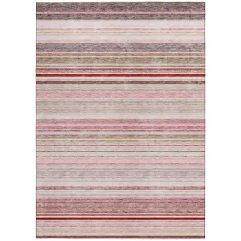 5' X 8' Pink Blush And Burgundy Striped Washable Indoor Outdoor Area Rug
