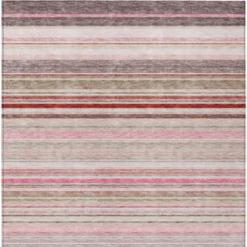 8' X 10' Pink Blush And Burgundy Striped Washable Indoor Outdoor Area Rug