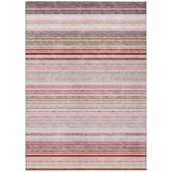 8' X 10' Pink Blush And Burgundy Striped Washable Indoor Outdoor Area Rug