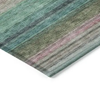8' X 10' Sage Teal Blue And Tan Striped Washable Indoor Outdoor Area Rug
