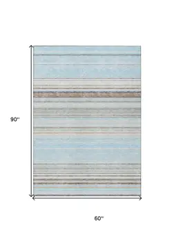 5' X 8' Sky Blue Gray And Beige Striped Washable Indoor Outdoor Area Rug
