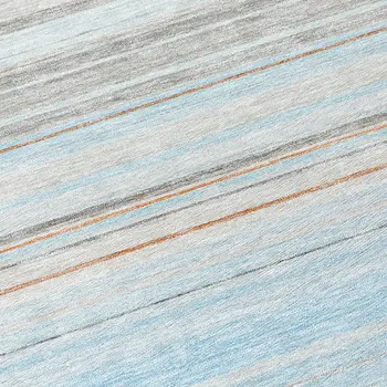 8' Sky Blue Gray And Beige Round Striped Washable Indoor Outdoor Area Rug