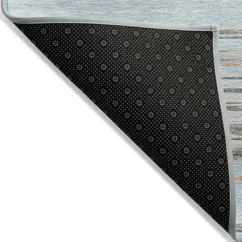 10' X 14' Sky Blue Gray And Beige Striped Washable Indoor Outdoor Area Rug
