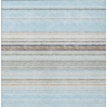 10' X 14' Sky Blue Gray And Beige Striped Washable Indoor Outdoor Area Rug