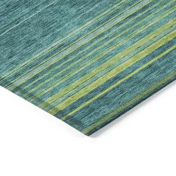 3' X 5' Teal Blue Lime Green And Turquoise Striped Washable Indoor Outdoor Area Rug