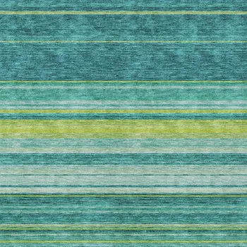 3' X 5' Teal Blue Lime Green And Turquoise Striped Washable Indoor Outdoor Area Rug