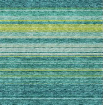 5' X 8' Teal Blue Lime Green And Turquoise Striped Washable Indoor Outdoor Area Rug
