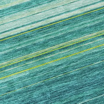 8' Teal Blue Lime Green And Turquoise Round Striped Washable Indoor Outdoor Area Rug