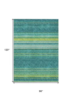 8' X 10' Teal Blue Lime Green And Turquoise Striped Washable Indoor Outdoor Area Rug