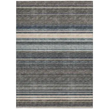 3' X 5' Taupe Beige And Pewter Striped Washable Indoor Outdoor Area Rug