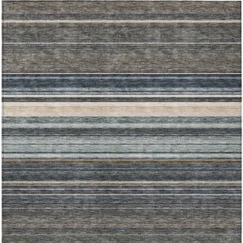 5' X 8' Taupe Beige And Pewter Striped Washable Indoor Outdoor Area Rug