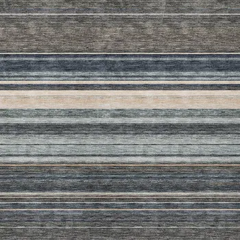 5' X 8' Taupe Beige And Pewter Striped Washable Indoor Outdoor Area Rug