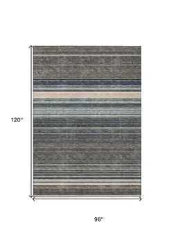 8' X 10' Taupe Beige And Pewter Striped Washable Indoor Outdoor Area Rug