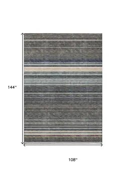 9' X 12' Taupe Beige And Pewter Striped Washable Indoor Outdoor Area Rug