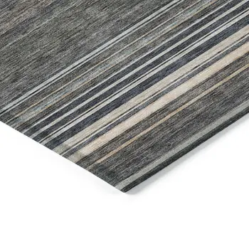 9' X 12' Taupe Beige And Pewter Striped Washable Indoor Outdoor Area Rug
